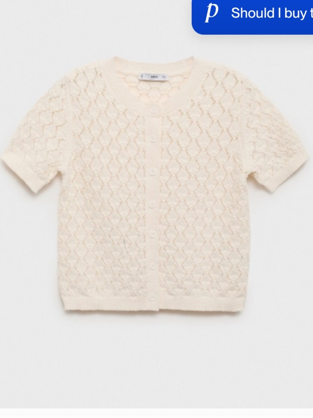 Mango Cream Lace Knit Short-Sleeve Cardigan